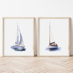 Sailboat Print, Sailboat Gift Nautical Art Print, Coastal Decor, Beach Decor, Nautical Decor print Set of 2 N04