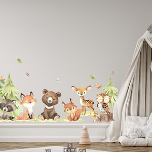 Forest Animals Nursery wall decal, Woodland nursery decal, watercolor bear, deer, owl, fox, rabbit stickers! Fabric wall decal