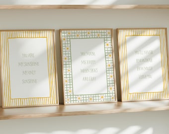 You Are My Sunshine My Only Sunshine Nursery Wall Art Green Gingham Baby Room Cottagecore Daisy Print Newborn Baby Shower Gift PCD10-A3
