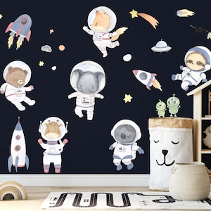 Astronaut Nursery Wall Stickers, Planet wall stickers, PVC Free Fabric wall stickers that are reposition-able and fun to apply!