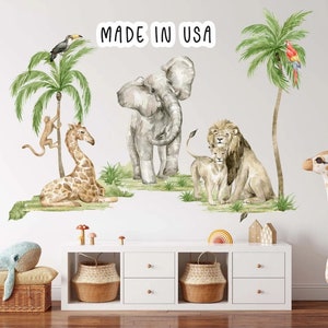 Safari Animals wall decal, Nursery wall decal, Jungle animals Peel and stick fabric wall decal.  Repositionable, peel and stick! No residue!