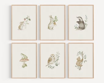 Woodland Nursery Art For Kids Room Decor Minimalist Poster Botanical Print Cottagecore Decor Whimsical Wall Art Baby Shower Gift BRM26