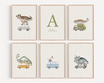 Personalized Dinosaur Art For Boys Room Toddler Room Decor Car Decor Playroom Wall Art Baby Shower Gift VCD5-A6