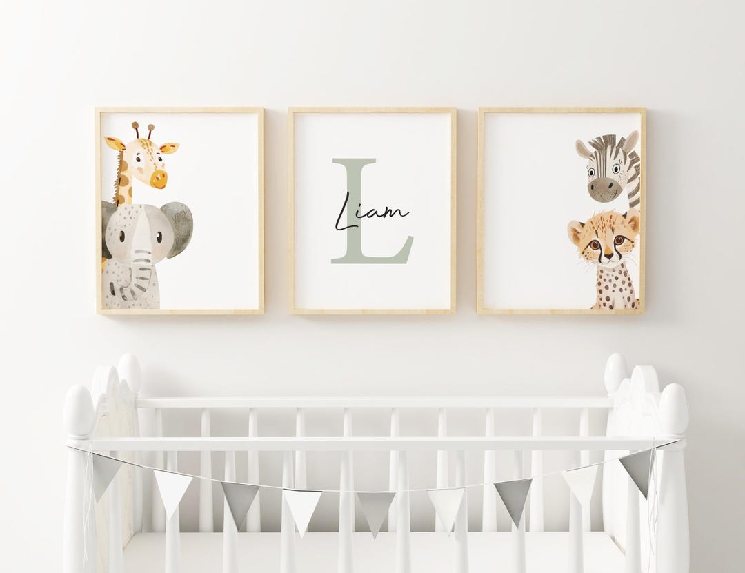 Safari Nursery Wall Art Personalized Animal Print Set Baby Room Jungle ...