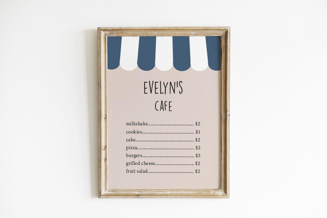 Personalized Kids Playroom Art Kitchen Menu Sign Neutral Blue Print ...