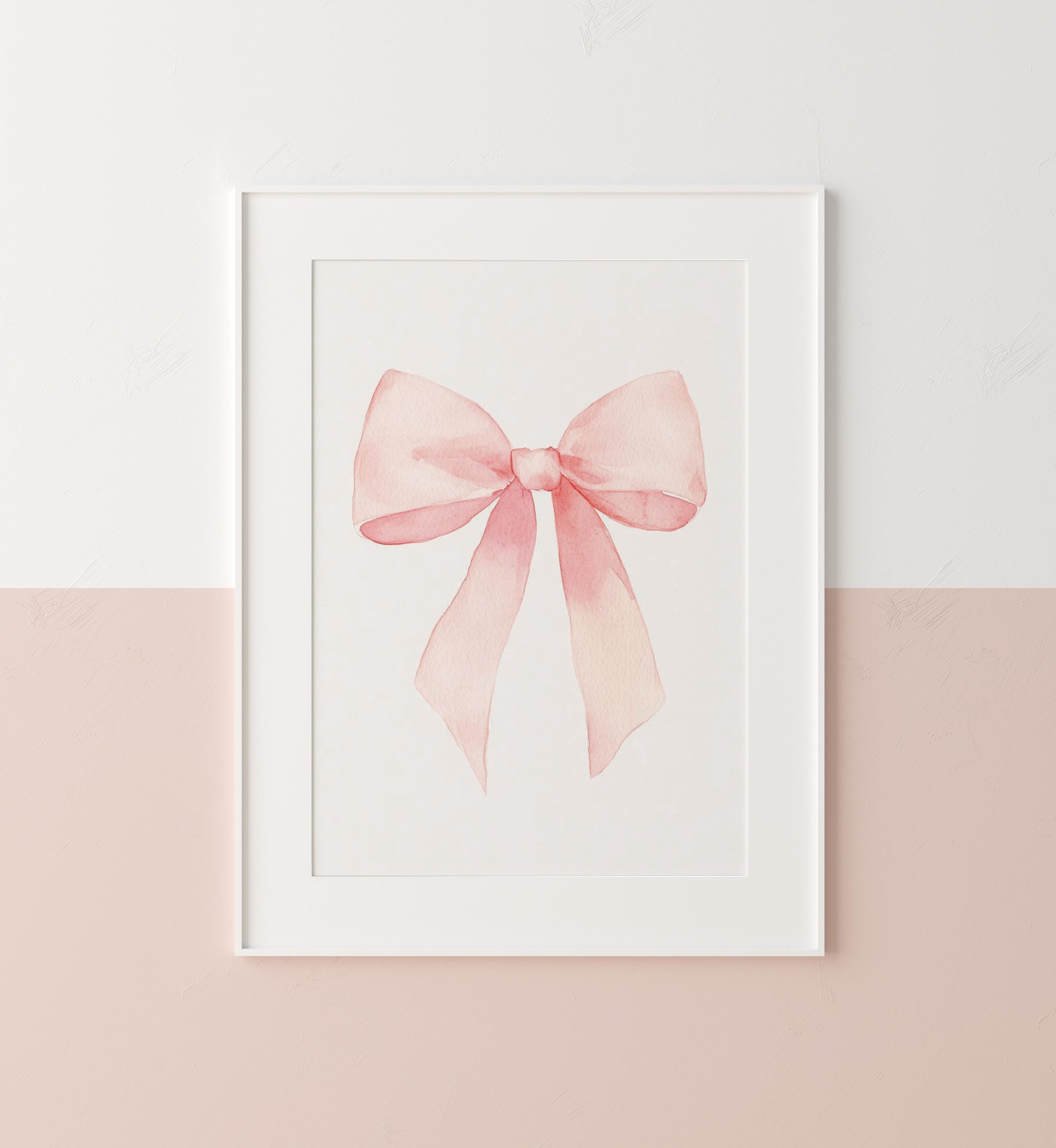 Pink Bow Wall Art Print Watercolor Ribbon Painting Girl Nursery Blush ...