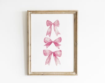 Pink Bows Nursery art print Watercolor Coquette bow art girl nursery bow art print pink Printed and shipped on high archival paper GR13-A1