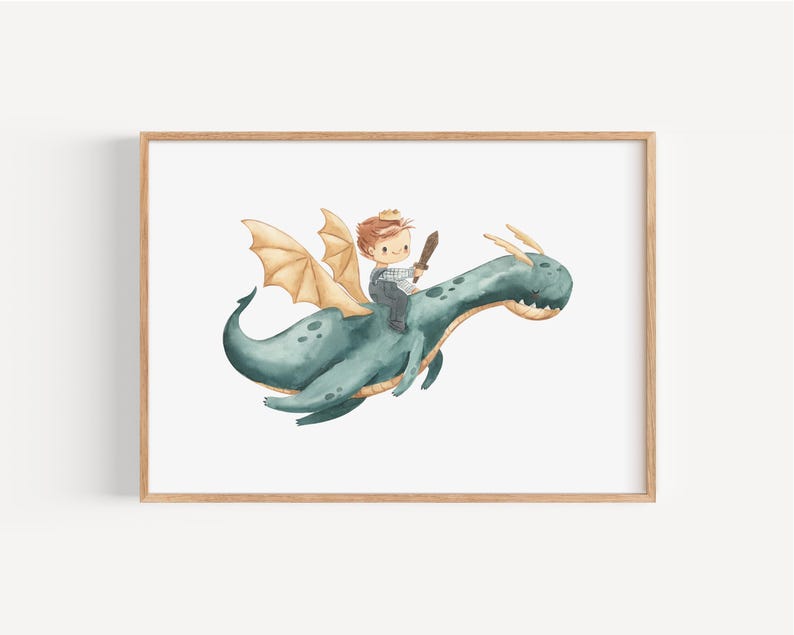 Watercolor Dragon Nursery Wall Art Dragon Boys Room Decor Soft Blue ...