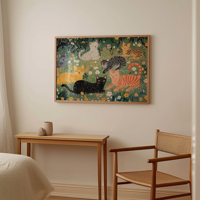a room with a bed and a painting on the wall