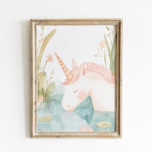 Unicorn Nursery Wall Art Decor Watercolor Unicorn Print Pastel Girl’s Room Decor Whimsical Unicorn Art Playroom Decor Floral Art WPF27-A1