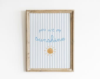 You Are My Sunshine Nursery Wall Art Blue Nursery Baby Boy Room Decor Boho Nursery Watercolor Sun Quote Print Nautical Nursery SUN2-A1