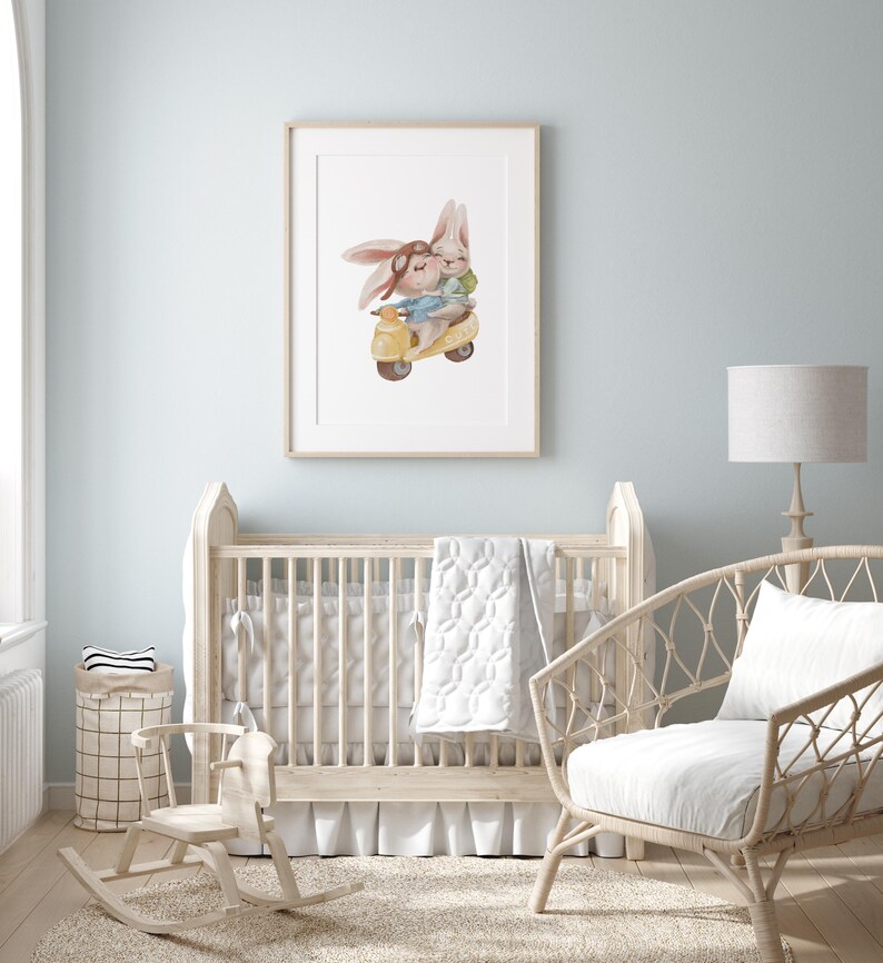 Whimsical Bunny Nursery Wall Art Pastel Animal Print Children's Room ...