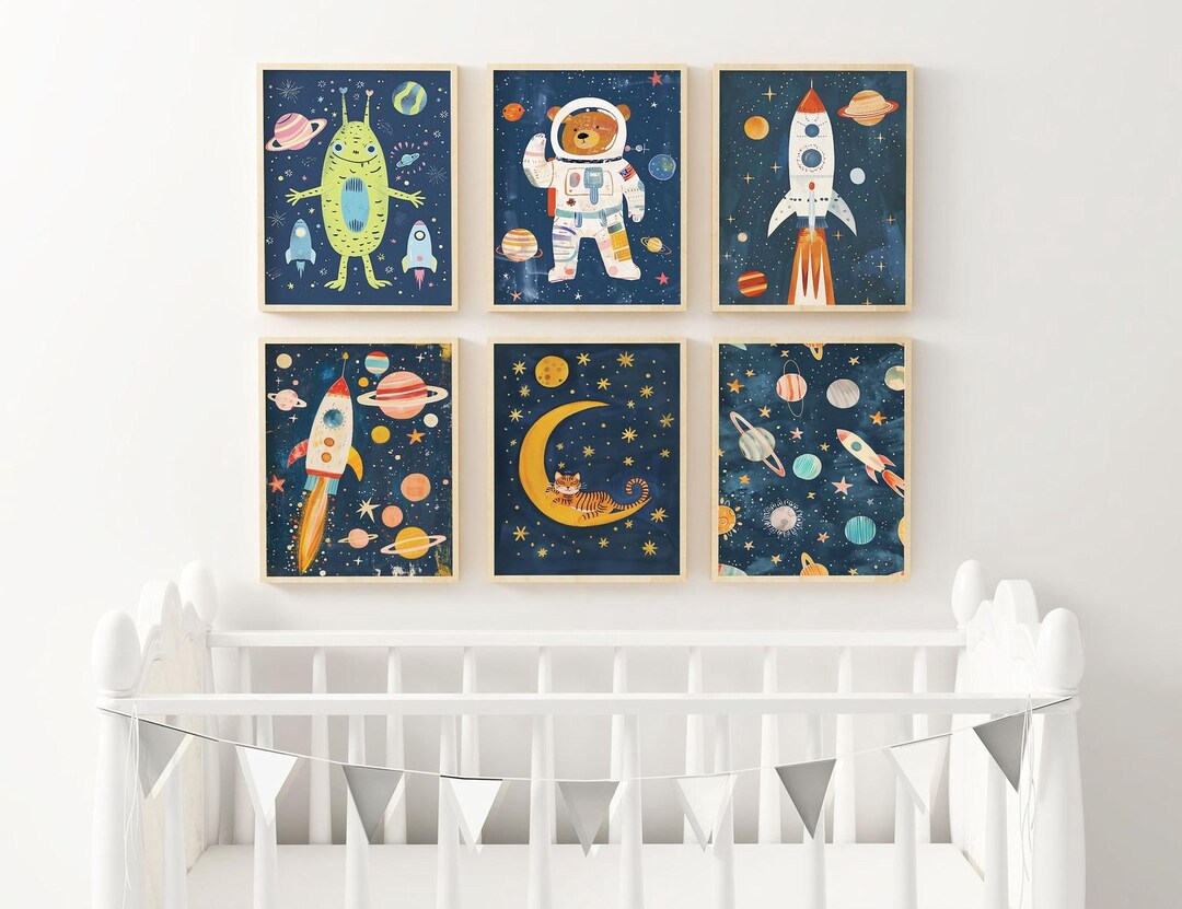 Outer Space Nursery Wall Art Rocket Ship Boys Room Wall Art Astronaut ...