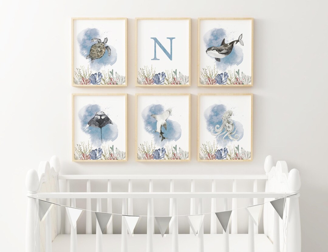 Personalized Watercolor Ocean Animal Nursery Wall Art Under the Sea ...