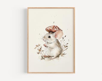 Mushroom Woodland Nursery print mushroom Watercolor print whimsical nursery woodland art Printed and shipped on high archival paper NN30-A1
