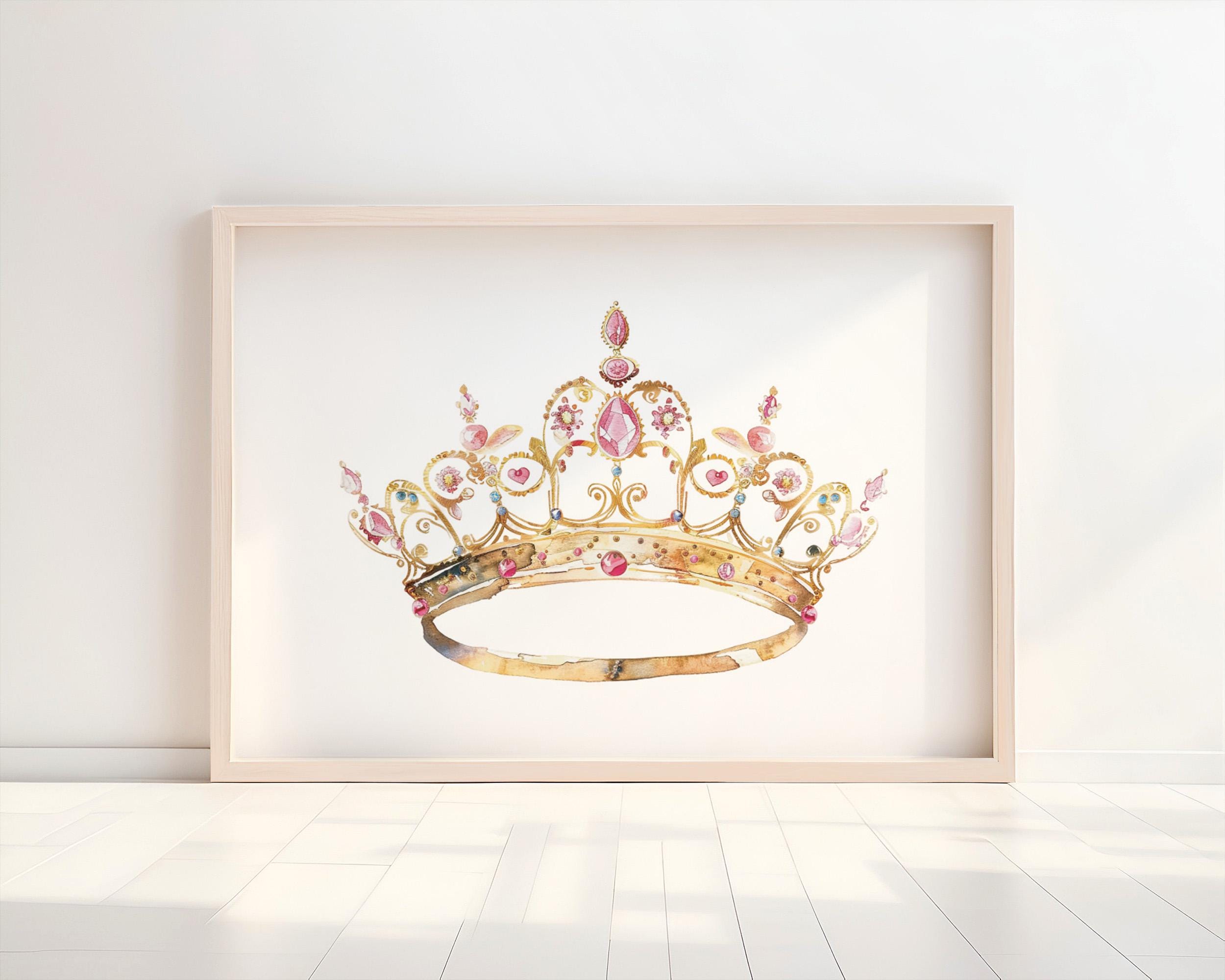 Princess Nursery Wall Art Crown Print Girl Nursery Pink and Gold Art Princess Theme Decor Tiara Print Baby Girl Room Pink Nursery PDR6-A1