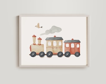 Train Nursery PRINTED art print train poster Nursery Printed and shipped Watercolor printed on high archival paper SP6-A1