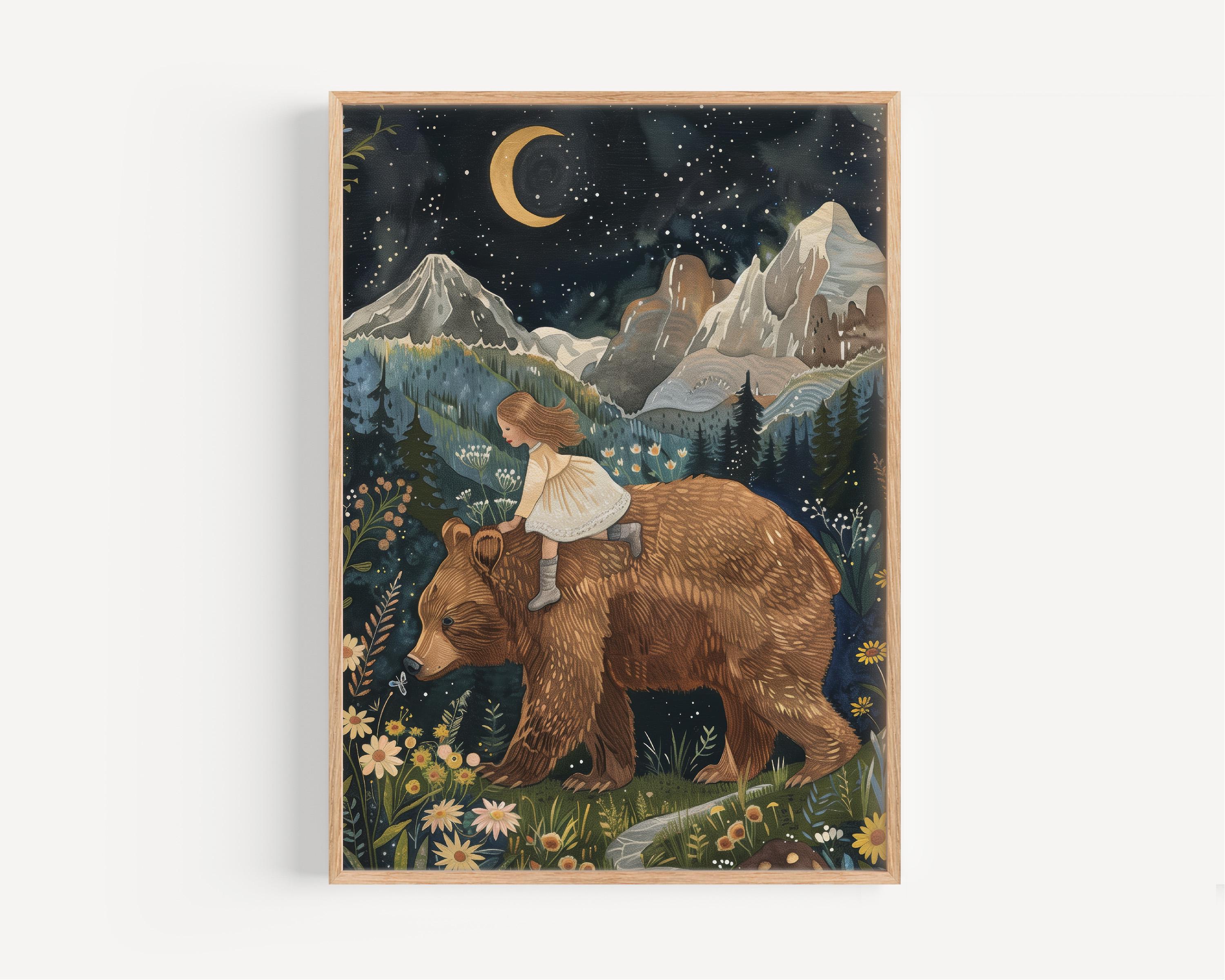 Whimsical Bear Nursery Printed art woodland nursery floral art woodland print bear art adventure printed on high archival paper KR4-A1