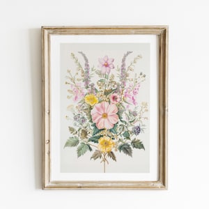 Vintage Floral Nursery Wall Art Soft Pink Nursery Yellow Wall Decor Floral Art Floral Girl Nursery Decor Beige Baby Room Art ANI20-A1