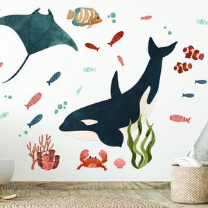 Ocean Animal Wall Decals Sea Life Wall Stickers Nursery Underwater Marine Creatures Removable Vinyl Decor Nursery Playroom Ocean Decor