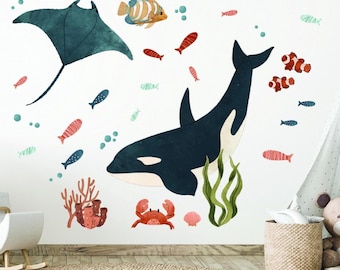 Oceaan dier muur stickers zee leven muurstickers kinderkamer onderwater zeedieren verwijderbare vinyl decor kinderkamer speelkamer oceaan decor PJ2
