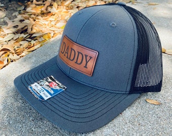 Fathers Day Daddy hat,  Christmas for dad made with real leather.  Perfect gift for new dads!