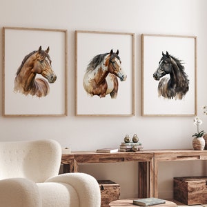 Horse print set PRINTED and shipped. Set of 3 Horse art prints.  Farmhouse decor farm house prints. Wall art  Horse wall art Hh-a3