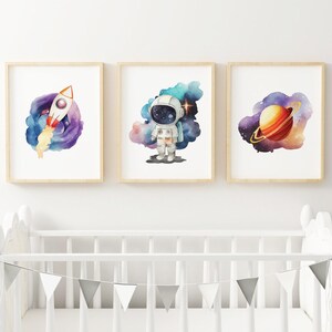Space Nursery Printed art print, Outer Space Printed and shipped Watercolor Astronaut Prints printed on high archival paper Set of 3 SA1-A3
