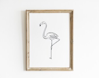 Flamingo Sketch print Flamingo Drawing black and white print bird lover gift minimalist Printed and shipped on high archival paper FB3-A1