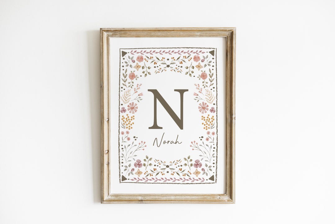 Personalized Nursery Wall Art Custom Initial Print Neutral Floral Baby ...