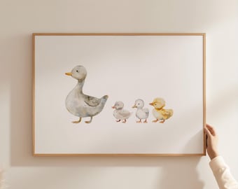Duck Nursery Wall Art Duckling Print Farm Animal Baby Room Decor Rustic Farmhouse Nursery Goose Art Watercolor Duck Family Print ARM5-A1