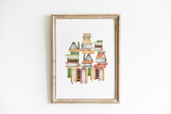 Book Castle Wall Art Watercolor Book Print Reading Nook Decor Nursery Storybook Art Kids Library Decor Fairytale Book Lover Gift OOK5-A1