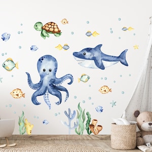 Ocean Nursery Wall Decals Sea Creature Stickers Underwater Theme Baby Room Decor Playroom Wall Stickers Marine Animals Art Whale Wall Art