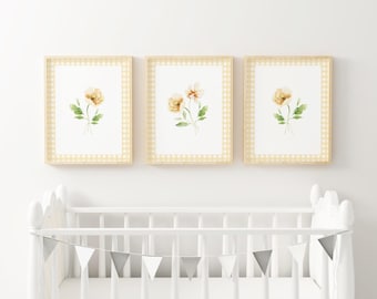 Yellow Watercolor Flower Nursery Wall Art Soft Yellow Botanical Prints Cottagecore Baby Room Decor Vintage Floral Gallery Wall Decor BUE4-A3