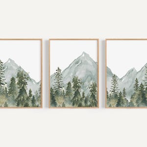 Art mural pépinière bois version imprimée, art mural montagne, décoration de chambre d'enfant pépinière de forêt - impressions de chambre d'enfant aquarelle bois - WL2 image 1