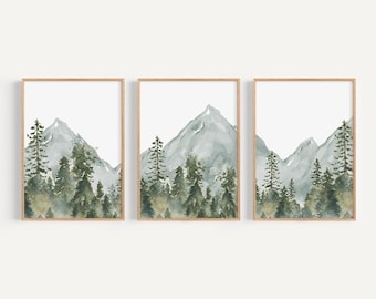 Woodland Nursery wall art PRINTED VERSION, Mountain wall art, tree nursery decor Forest nursery- Nursery Prints Watercolor Woodland- WL2
