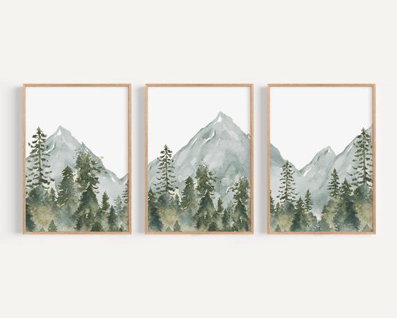 Woodland Nursery wall art PRINTED VERSION, Mountain wall art, tree nursery decor Forest nursery- Nursery Prints Watercolor Woodland- WL2