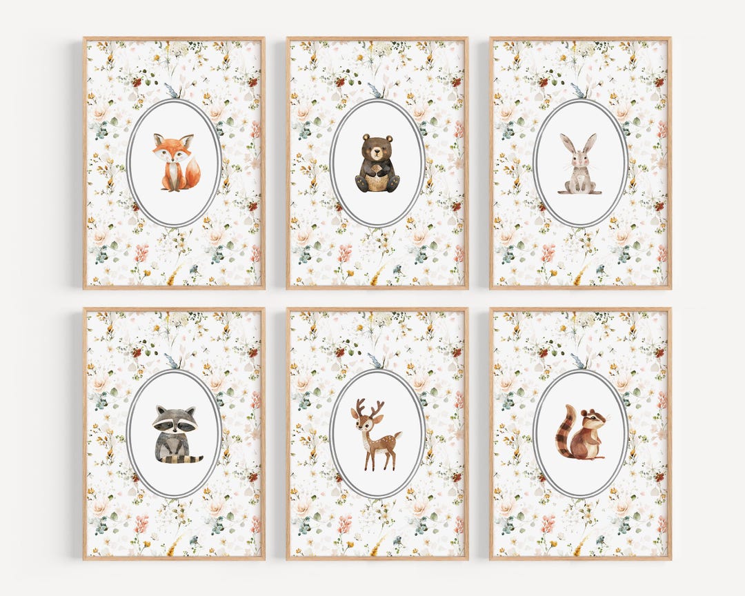 Cottagecore Woodland Animal Nursery Wall Art Floral Girls Room Decor ...