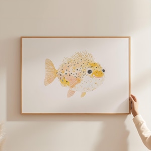 Ocean Nursery Art Yellow Fish Print Underwater Animal Decor Watercolor Sea Life Baby Room Coastal Nursery Artwork Ocean Animal Art  PWF13-A1