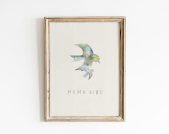 Pastel Mama Bird Nursery Wall Art Motherhood Decor Watercolor Bird Wall Art Newborn Nursery Rainbow Playroom Baby Shower New Mom Gifts MB8