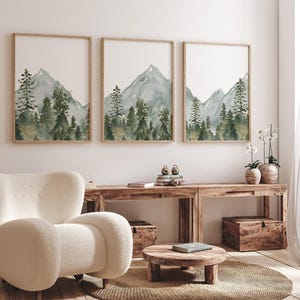 Art mural pépinière bois version imprimée, art mural montagne, décoration de chambre d'enfant pépinière de forêt - impressions de chambre d'enfant aquarelle bois - WL2 image 3