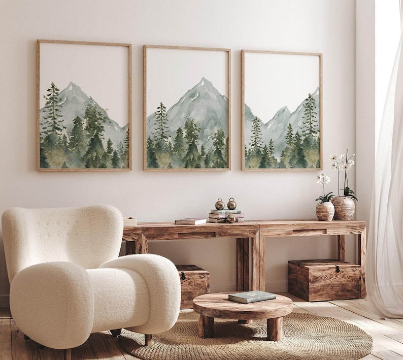 Art mural pépinière bois version imprimée, art mural montagne, décoration de chambre d'enfant pépinière de forêt - impressions de chambre d'enfant aquarelle bois - WL2 image 3