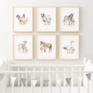 Farm Animal Mom and baby PRINTED art prints. Farm Nursery art prints farm animal themed nursery printed high archival paper Set of 6 FA6-6