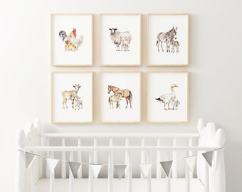 Farm Animal Mom and baby PRINTED art prints. Farm Nursery art prints farm animal themed nursery printed high archival paper Set of 6 FA6-6