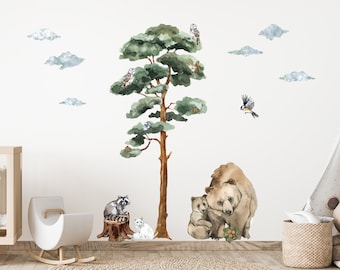 XL Woodland  Wall Decal, Backwoods Woodland Nursery Décor, Forest Nursery decals