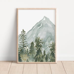 Art mural pépinière bois version imprimée, art mural montagne, décoration de chambre d'enfant pépinière de forêt - impressions de chambre d'enfant aquarelle bois - WL2 image 7