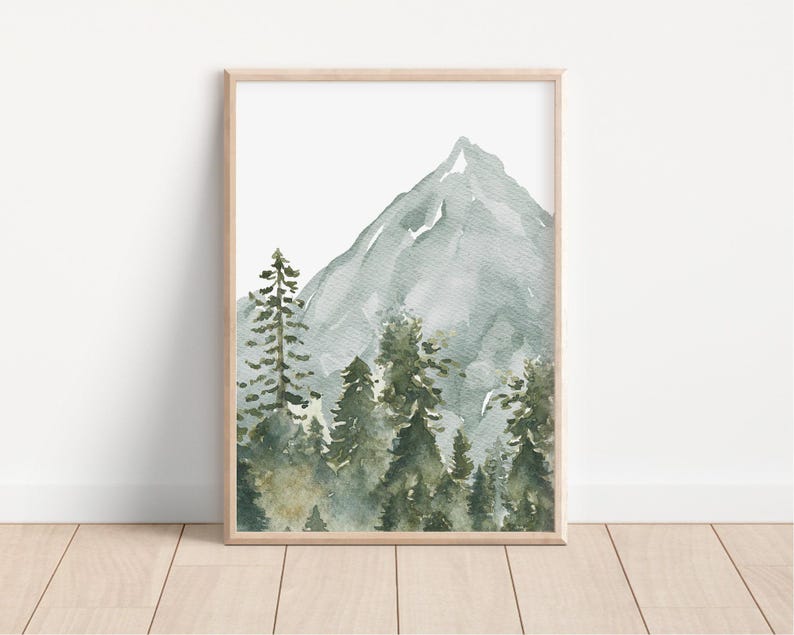 Art mural pépinière bois version imprimée, art mural montagne, décoration de chambre d'enfant pépinière de forêt - impressions de chambre d'enfant aquarelle bois - WL2 image 7