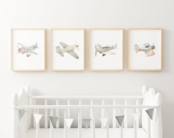 Airplane Nursery art airplane nursery vehicle print boy nursery transportation Printed and shipped on high archival paper Set of 4 RV4-A4