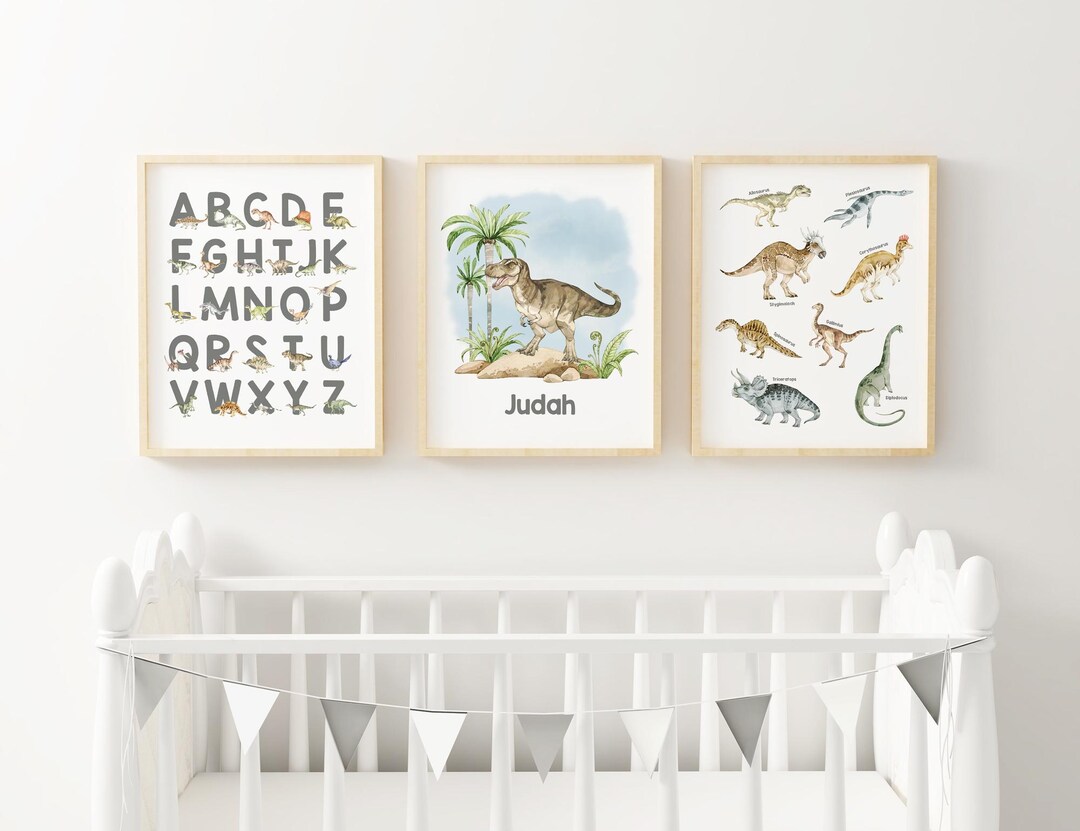 Personalized Dinosaur Nursery Prints Watercolor Art Prints Alphabet ...