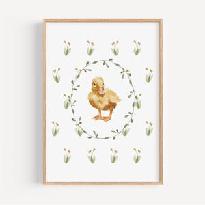 Vintage Baby Duck Nursery art print Watercolor floral nursery duck art print farm nursery printed and shipped on high archival paper GC3-A1
